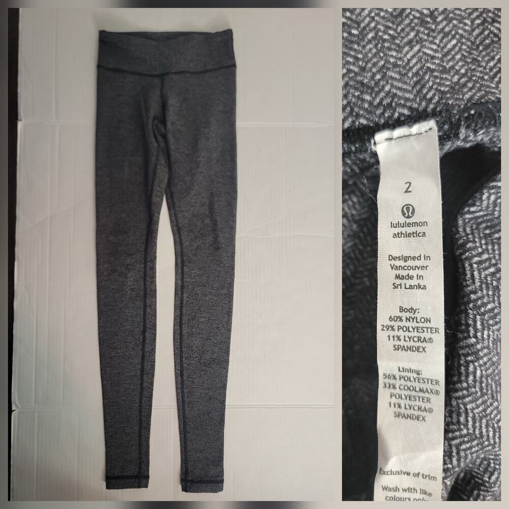 LULULEMON Leggings Womens 2 Tweed Style Mid Rise 33" Heather Gray Herringbone